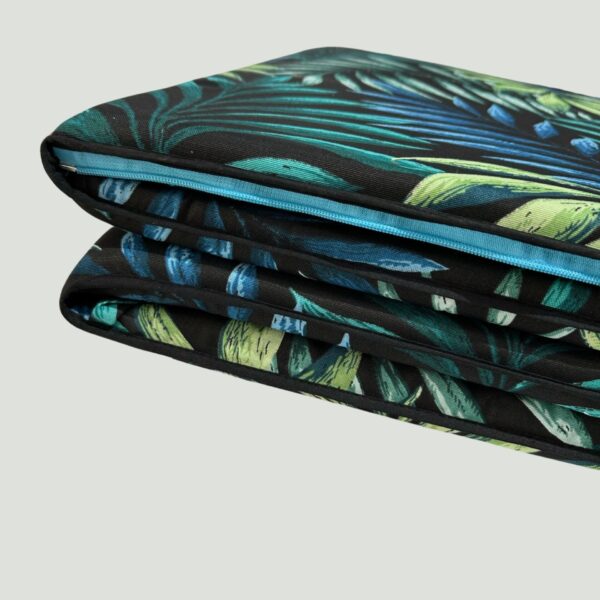 Tropical Leaf Pattern Beach Tote Transforming into a Sunbathing Cushion closeup view
