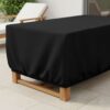 Close up picture of a table cover in black on garden table