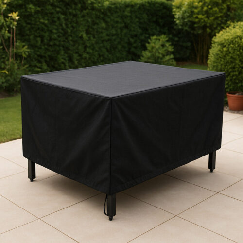 table protection cover on a patio table in black