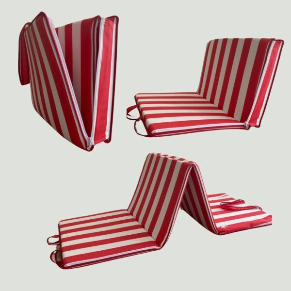 Red and White Striped Beach Bag Converts to Sun Lounge Cushion
