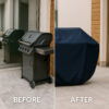 before and after photo of the gass grill with protection cover
