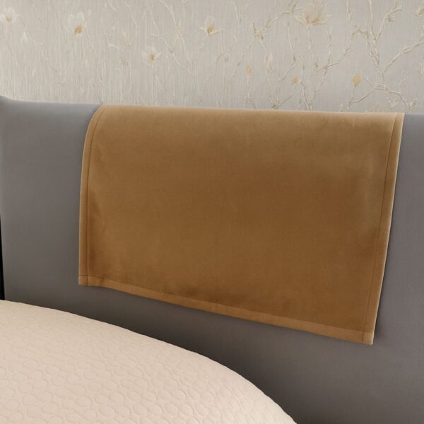Custom size suede headrest cover protecting modern sofa