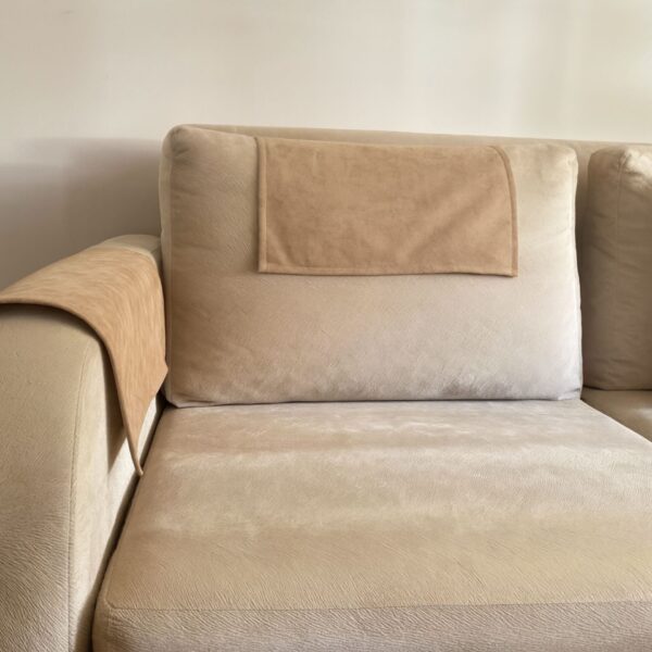 Elegant sofa arm and headrest cloth protector in neutral tone